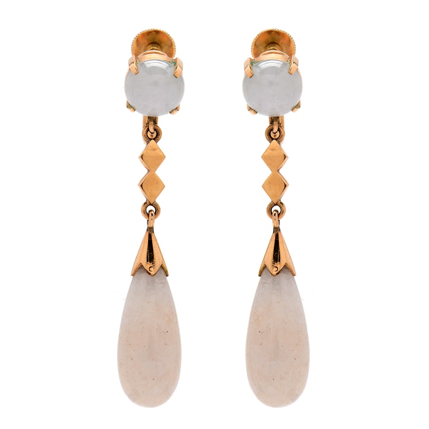 14K Yellow Gold and Jadeite Drop Earrings