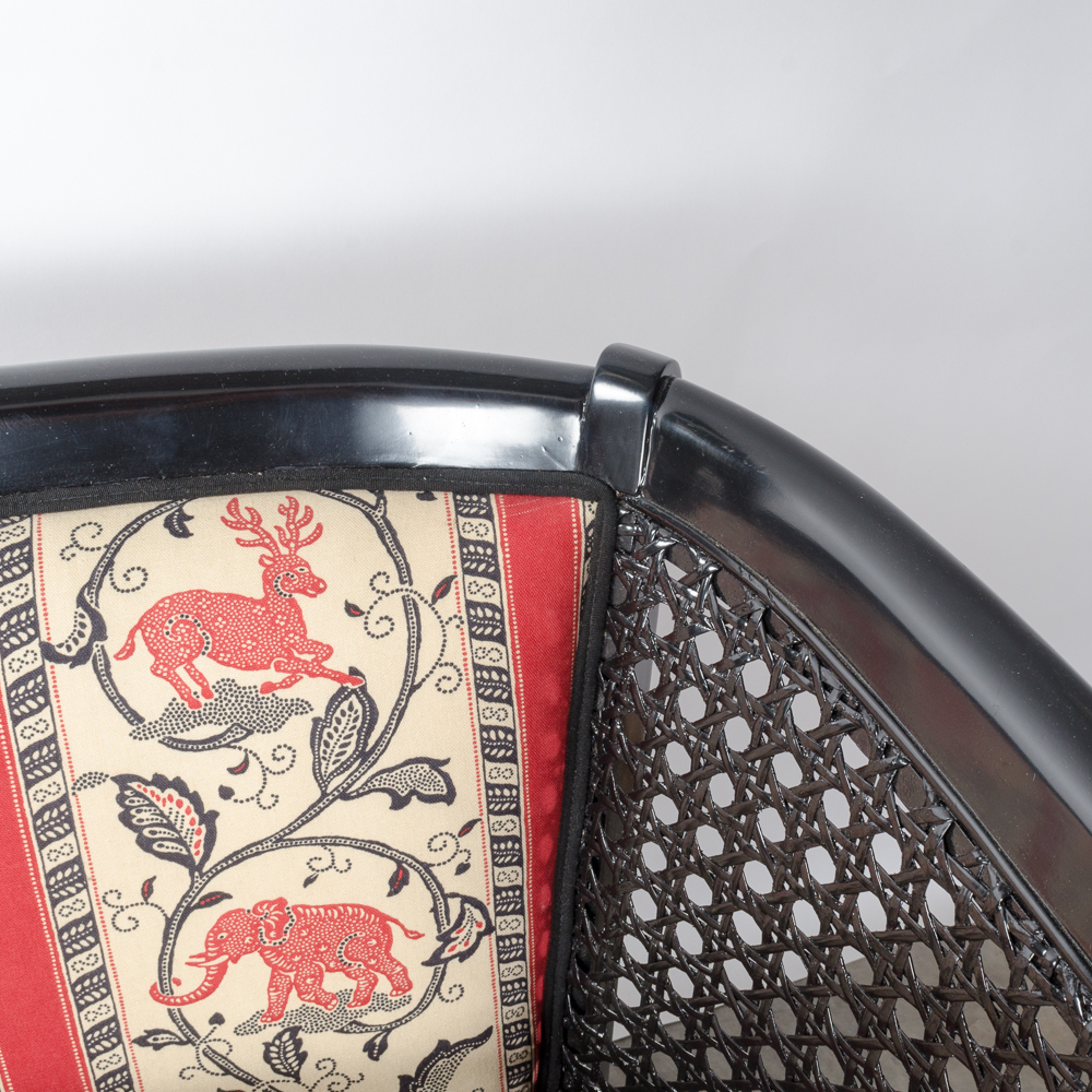 Regency Style Black Lacquer Upholstered Settee