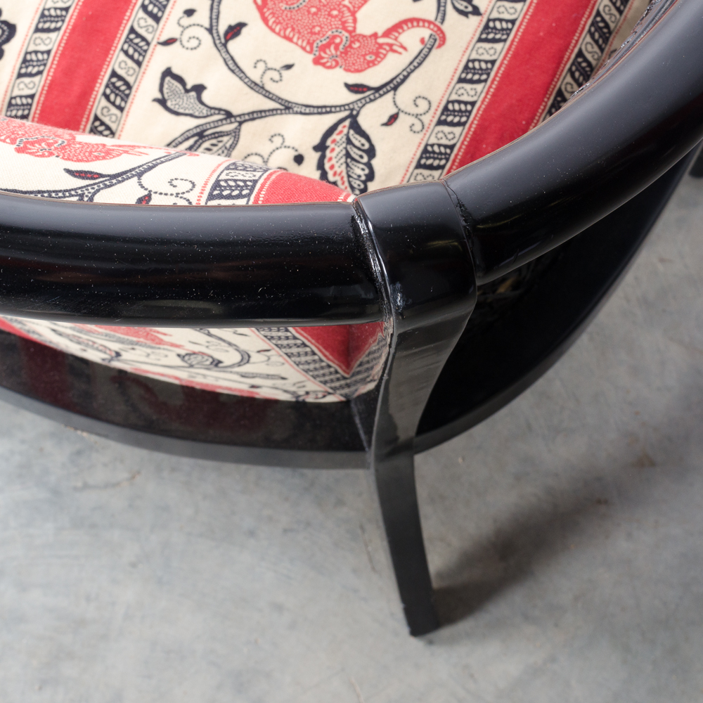 Regency Style Black Lacquer Upholstered Settee