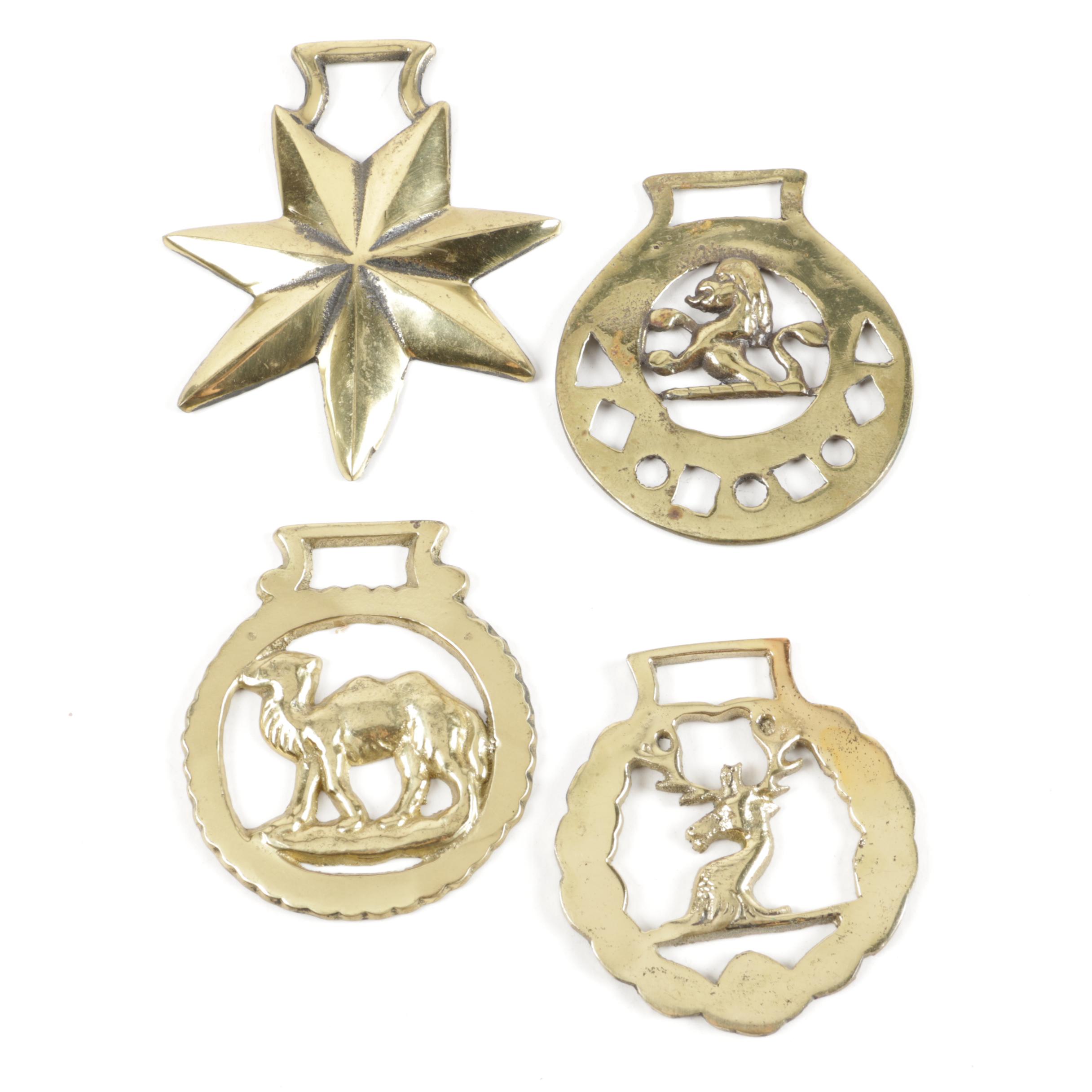 Vintage Harness Horse Brass and Brass Skewers