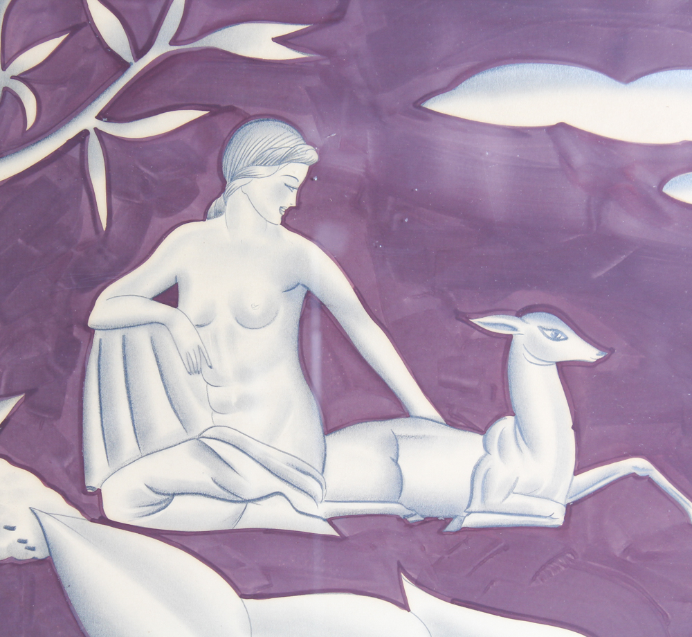 Art Deco Drawing of Woman and Deer