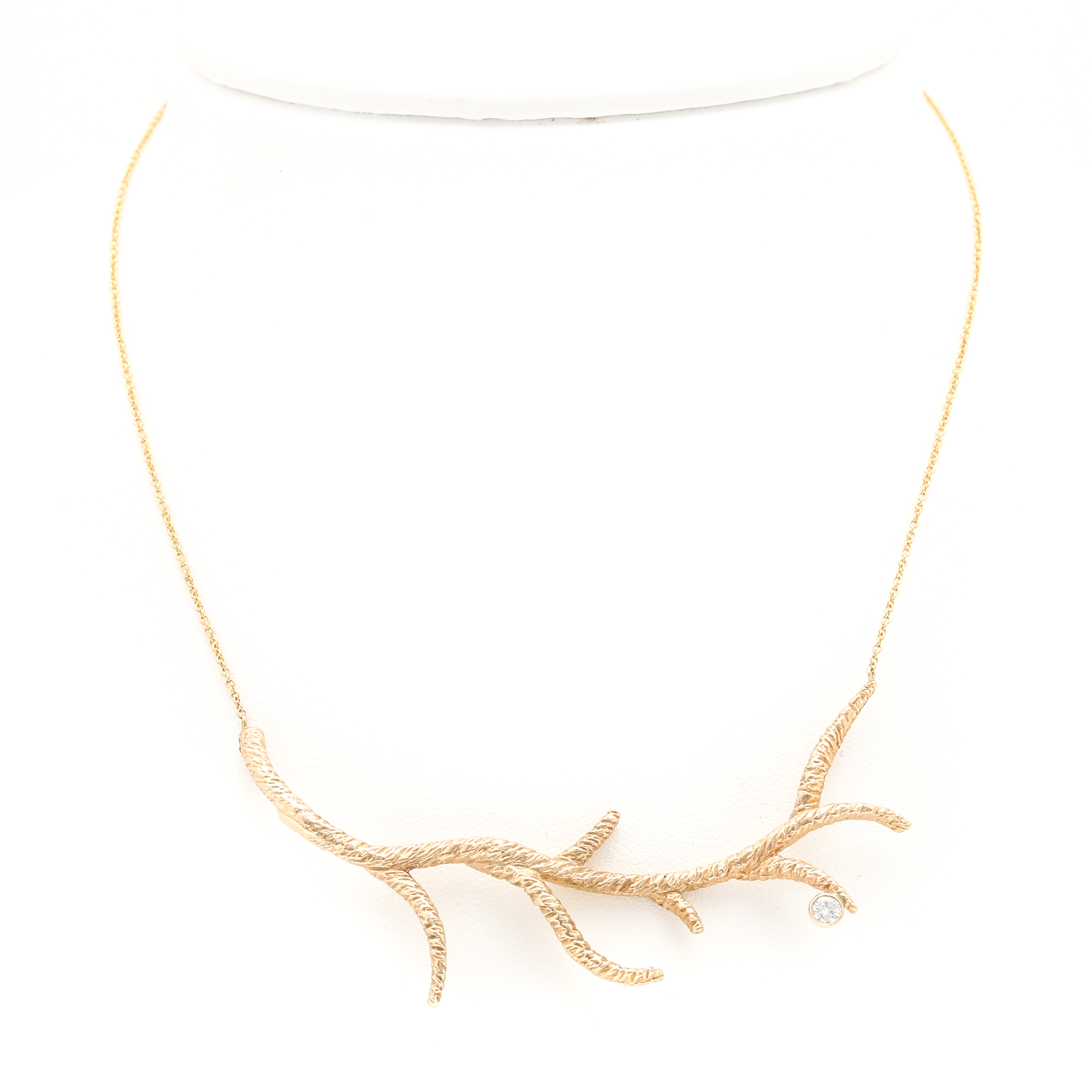 14K Yellow Gold Diamond Branch Necklace