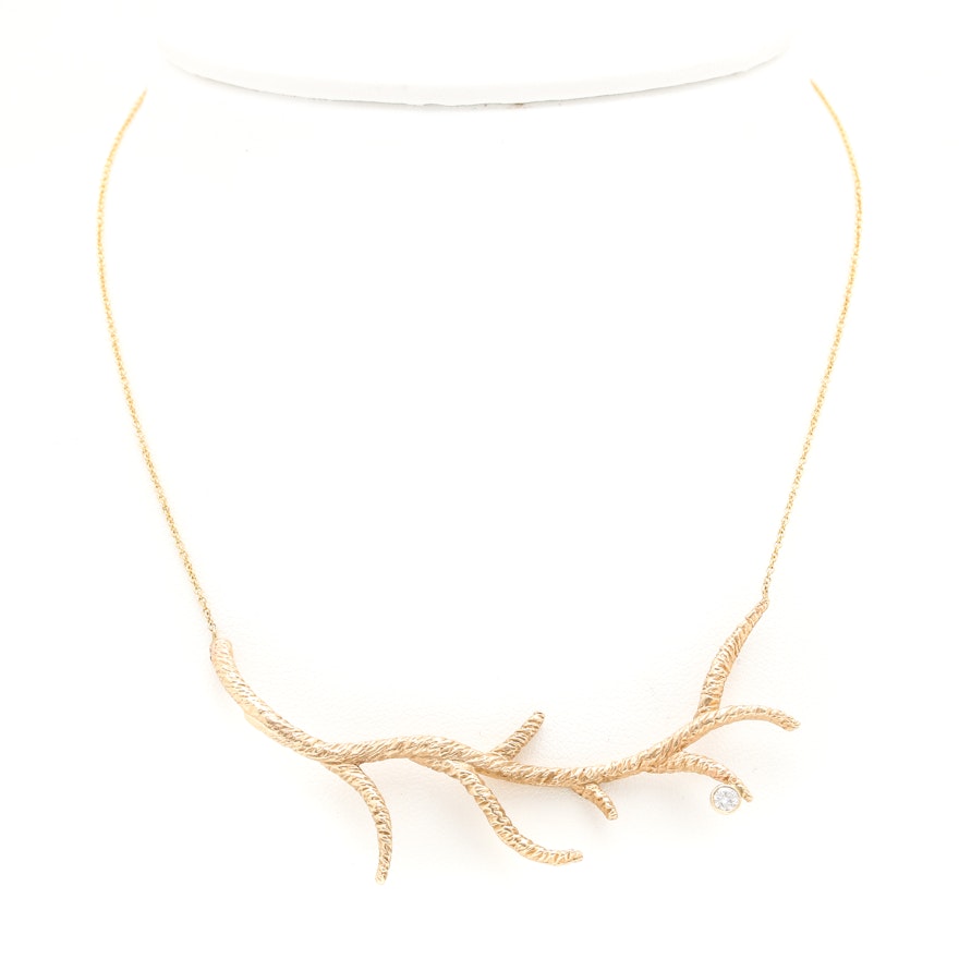 14K Yellow Gold Diamond Branch Necklace