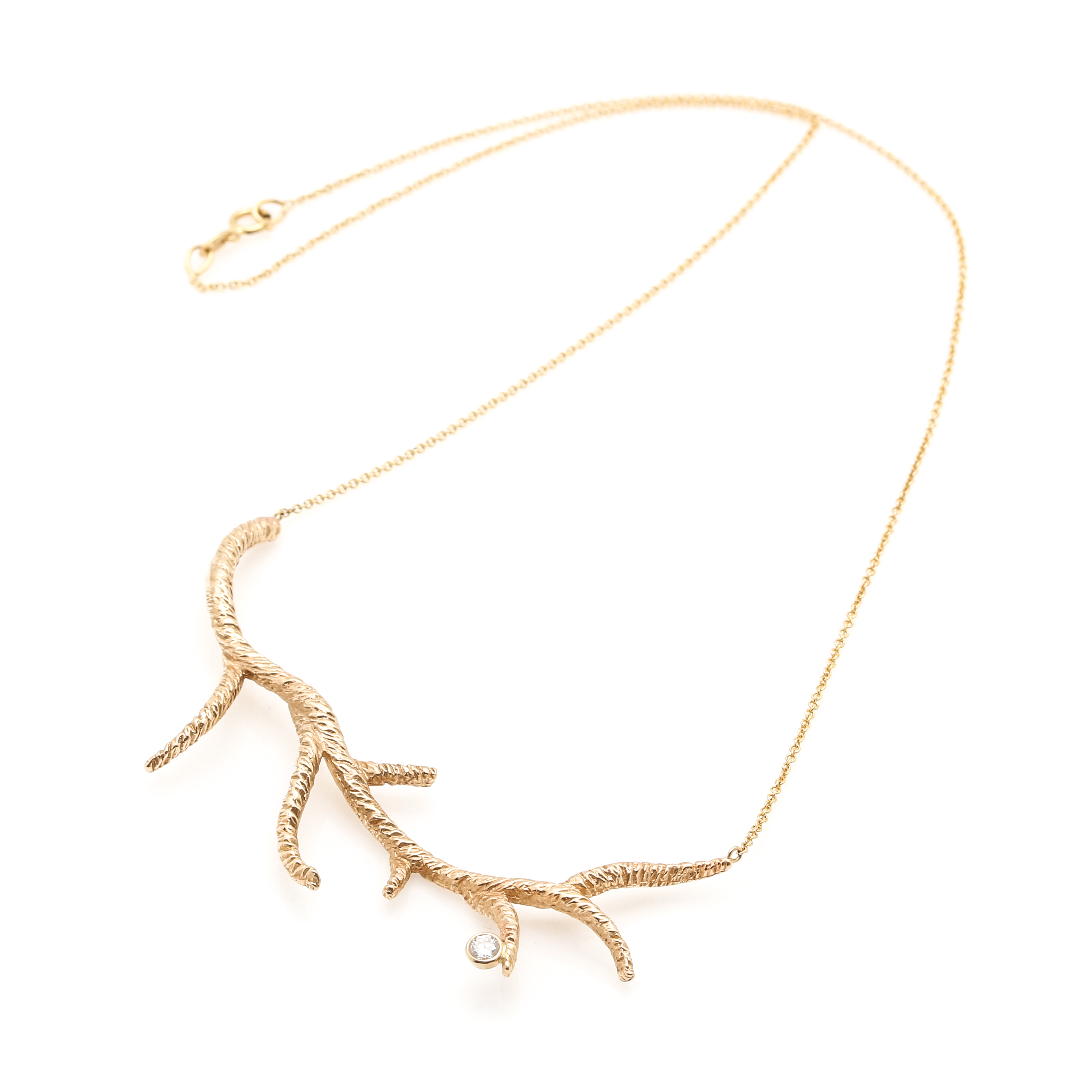 14K Yellow Gold Diamond Branch Necklace