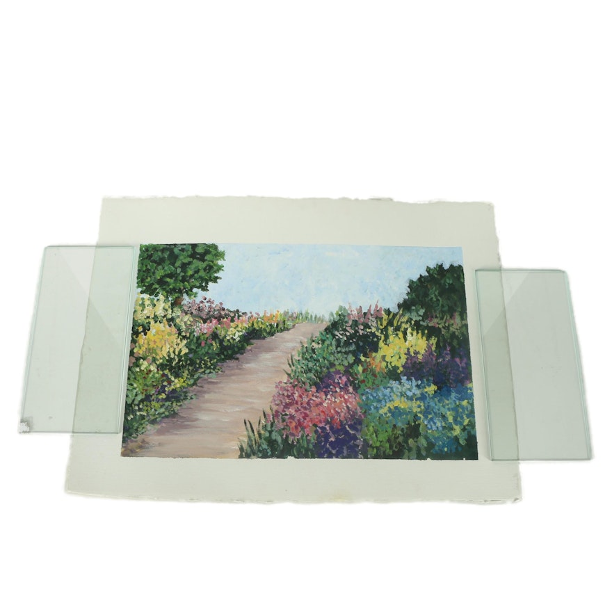Oil Painting on Paper of a Floral Path