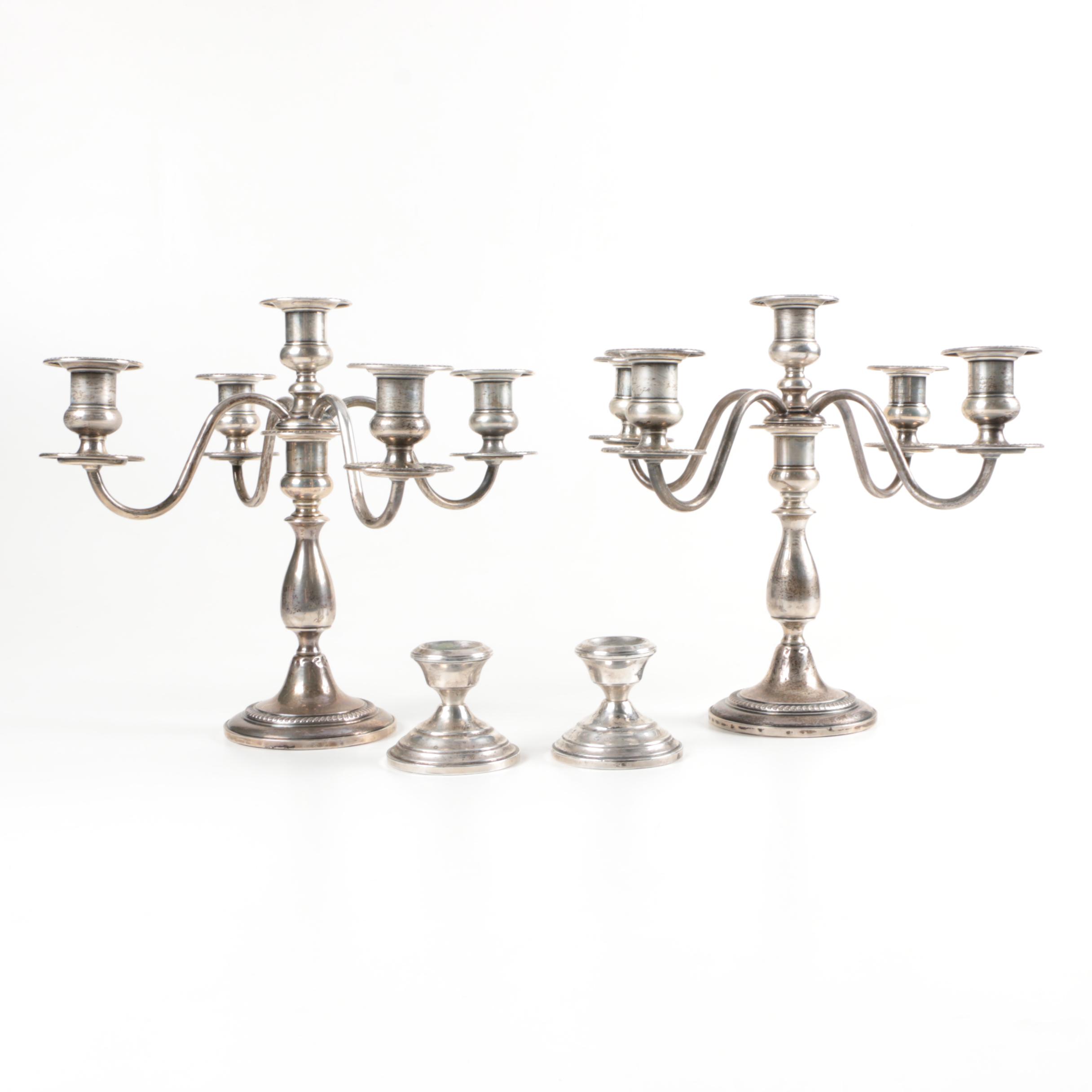 Weighted Sterling Candelabra and Candlesticks Including Fisher Silversmiths