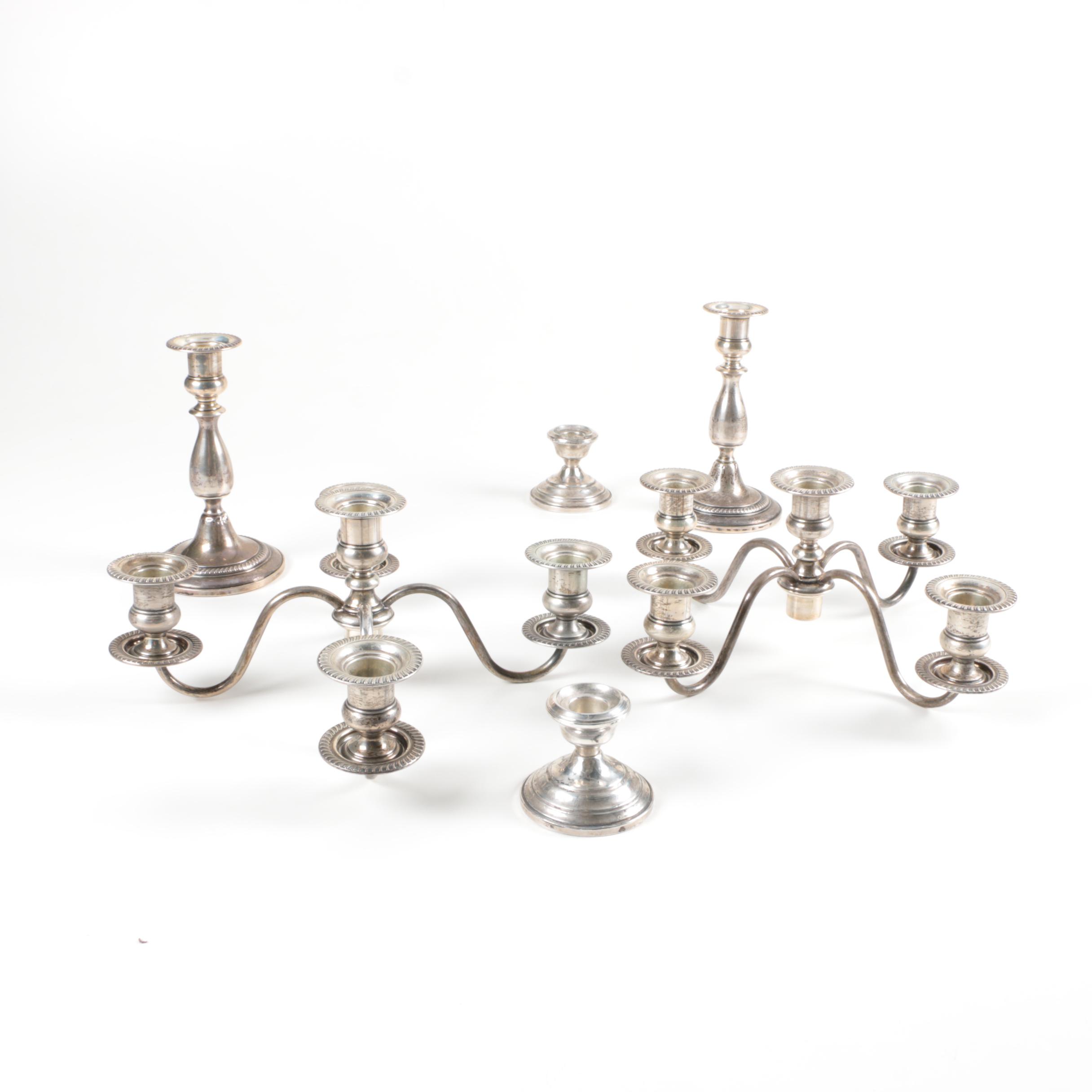 Weighted Sterling Candelabra and Candlesticks Including Fisher Silversmiths