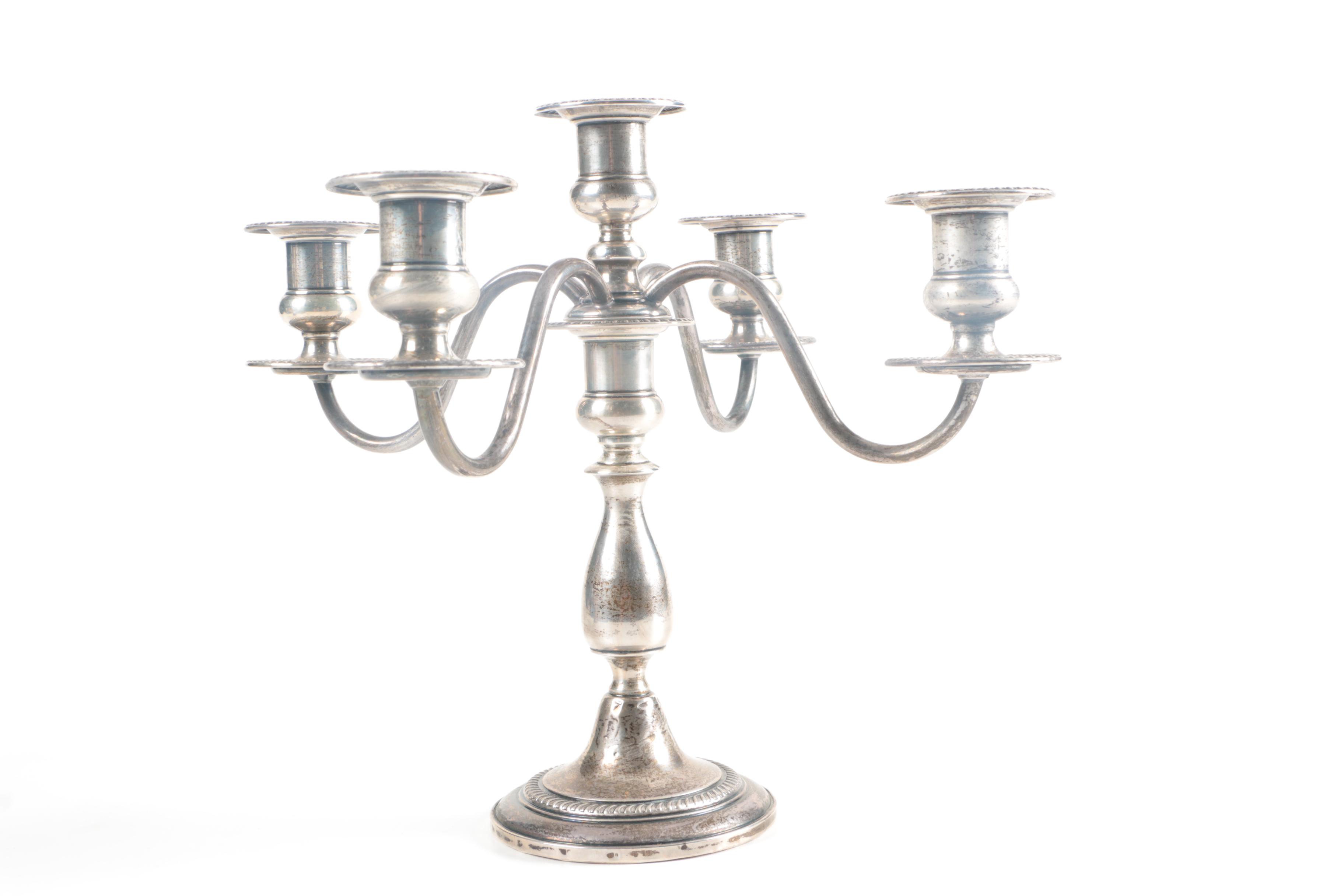 Weighted Sterling Candelabra and Candlesticks Including Fisher Silversmiths