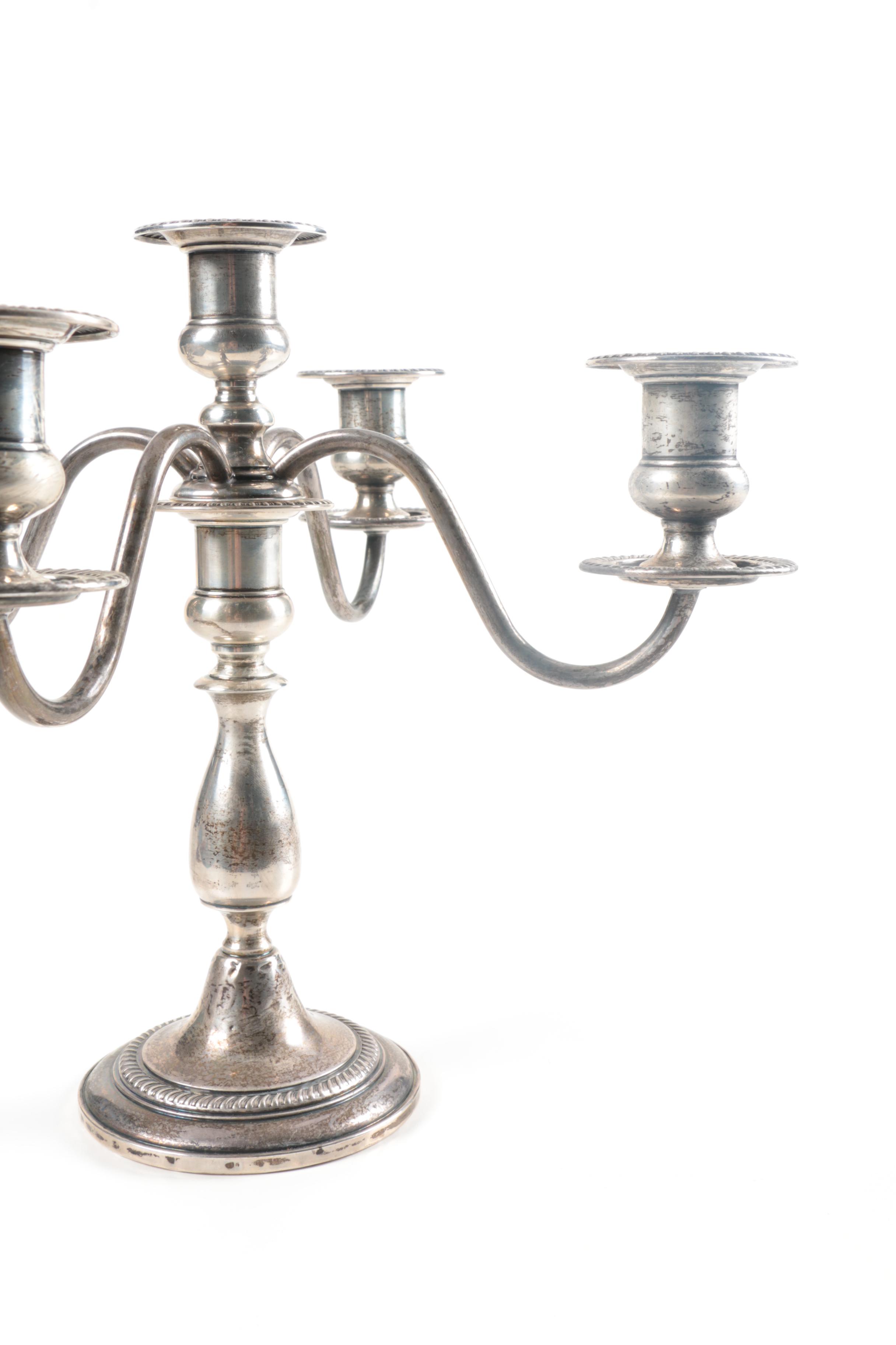 Weighted Sterling Candelabra and Candlesticks Including Fisher Silversmiths