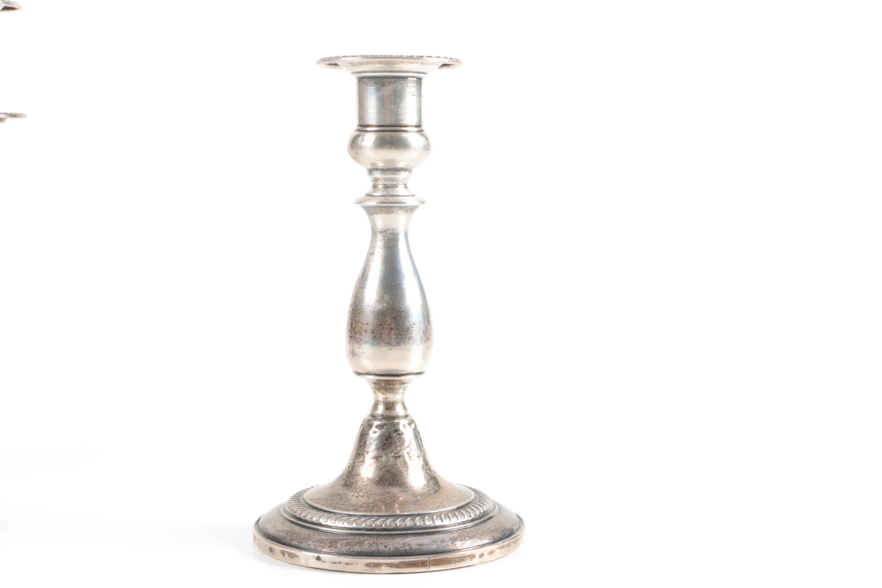 Weighted Sterling Candelabra and Candlesticks Including Fisher Silversmiths