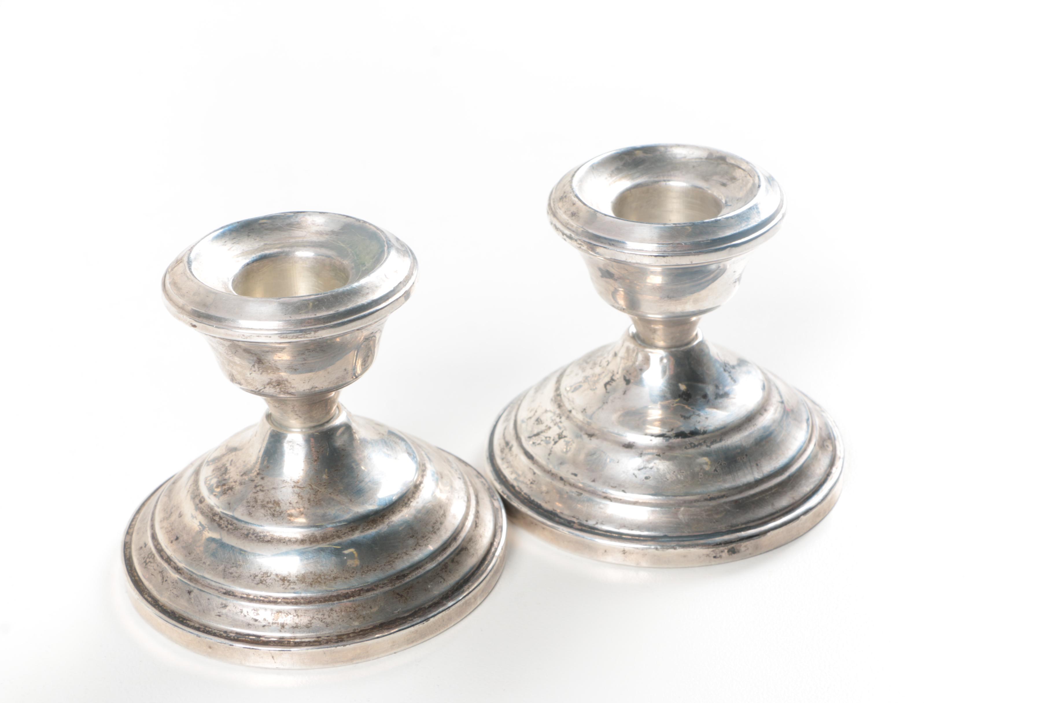 Weighted Sterling Candelabra and Candlesticks Including Fisher Silversmiths