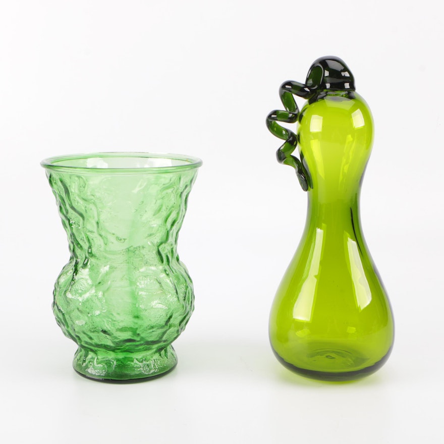 Mid-Century E.O. Brody Co. Green Glass Vase and West Elm Decor