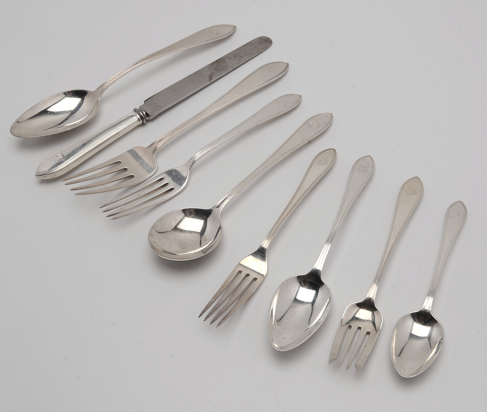 Tiffany & Co. "Reeded Edge" Sterling Flatware, Eighty-Six Pieces in Total