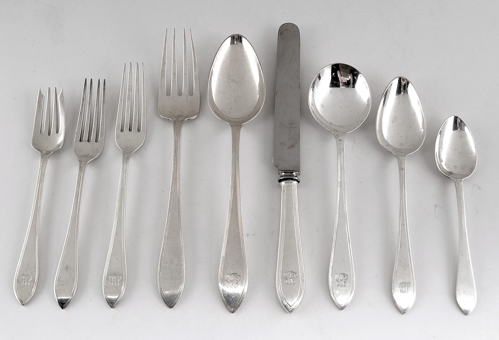 Tiffany & Co. "Reeded Edge" Sterling Flatware, Eighty-Six Pieces in Total