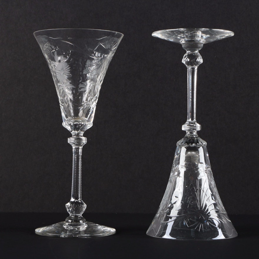 Pair of Floral Glass Cordials