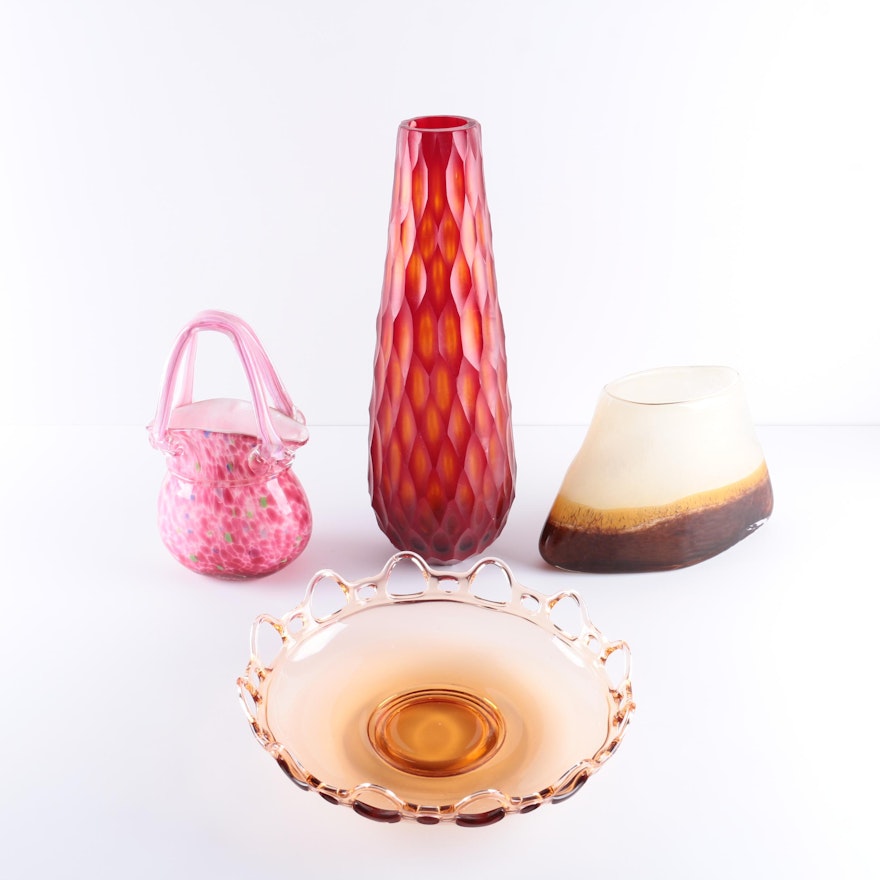 Art Glass Vases and a Bowl