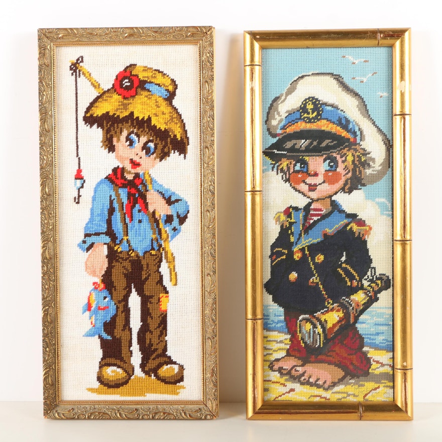 Framed Needlepoints of Two Young Boys