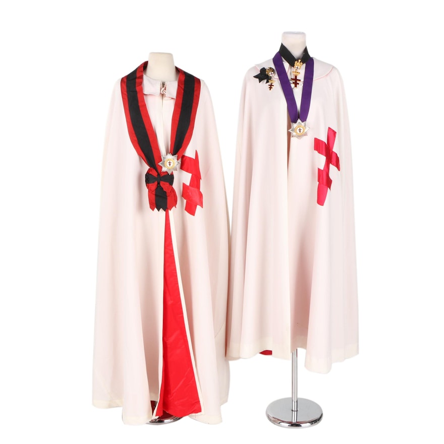 Knights Templar Fraternal Robes with Silver and Gold Toned Medals and Medallions