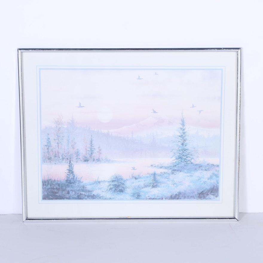 Ashato L. Offset Lithograph of Winter Landscape