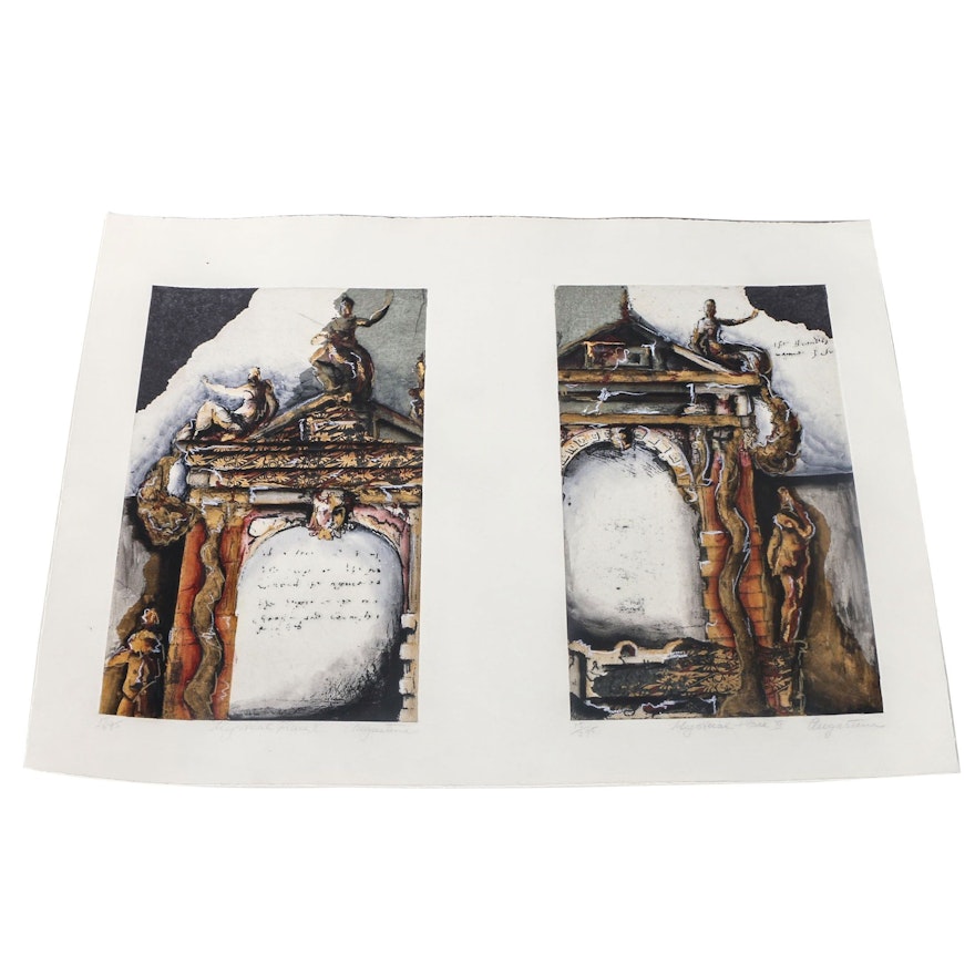 Augustine Hand Embellished Etchings "Mystical Place I" and "Mystical Place II"