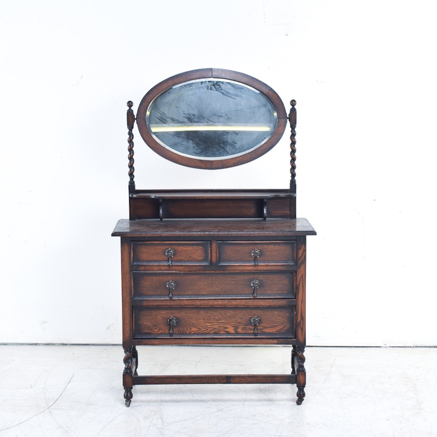 Antique English Oak Dresser with Mirror