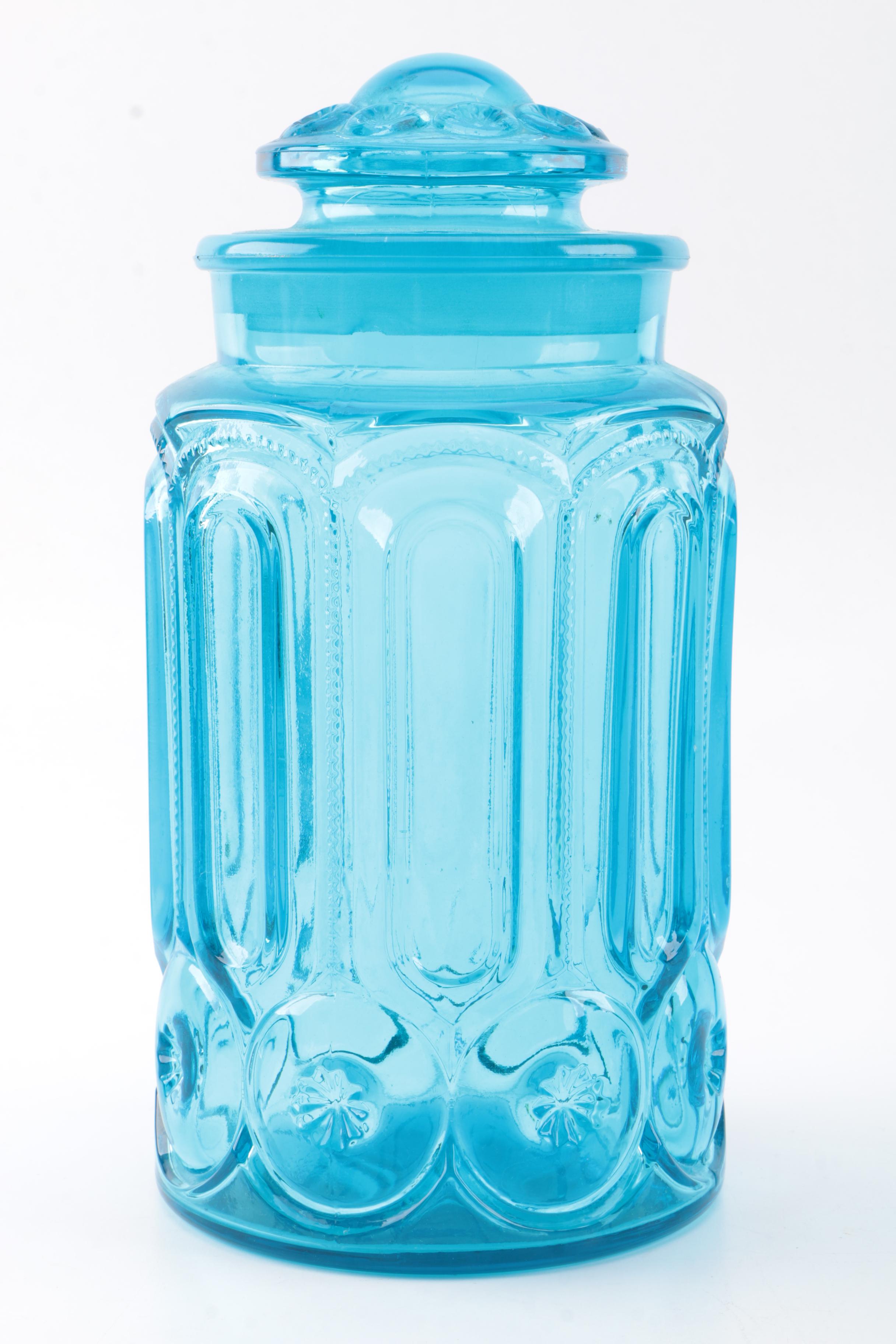 Vintage Pressed Glass Lidded Storage Jars including "Moon and Stars"