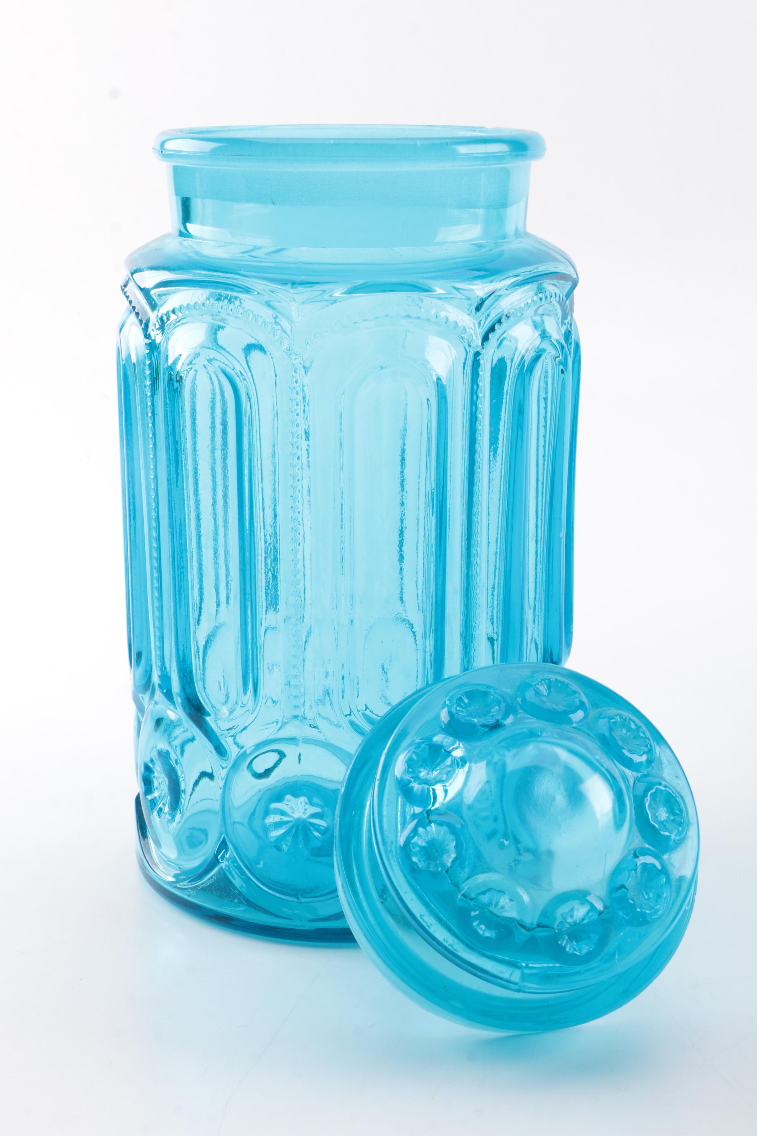 Vintage Pressed Glass Lidded Storage Jars including "Moon and Stars"