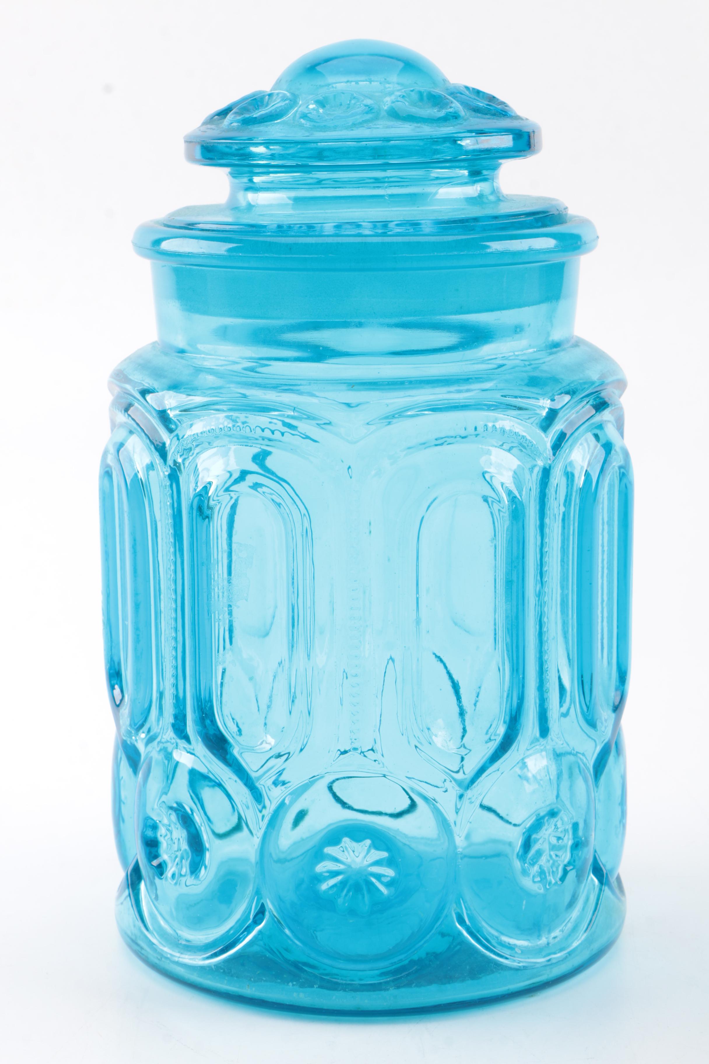 Vintage Pressed Glass Lidded Storage Jars including "Moon and Stars"