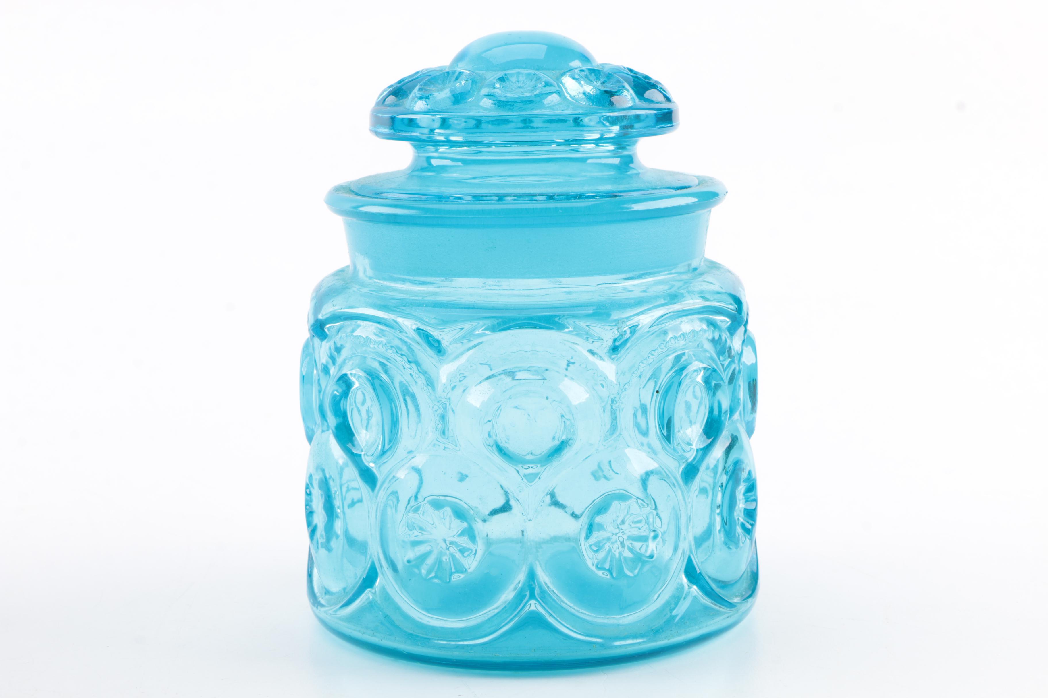 Vintage Pressed Glass Lidded Storage Jars including "Moon and Stars"