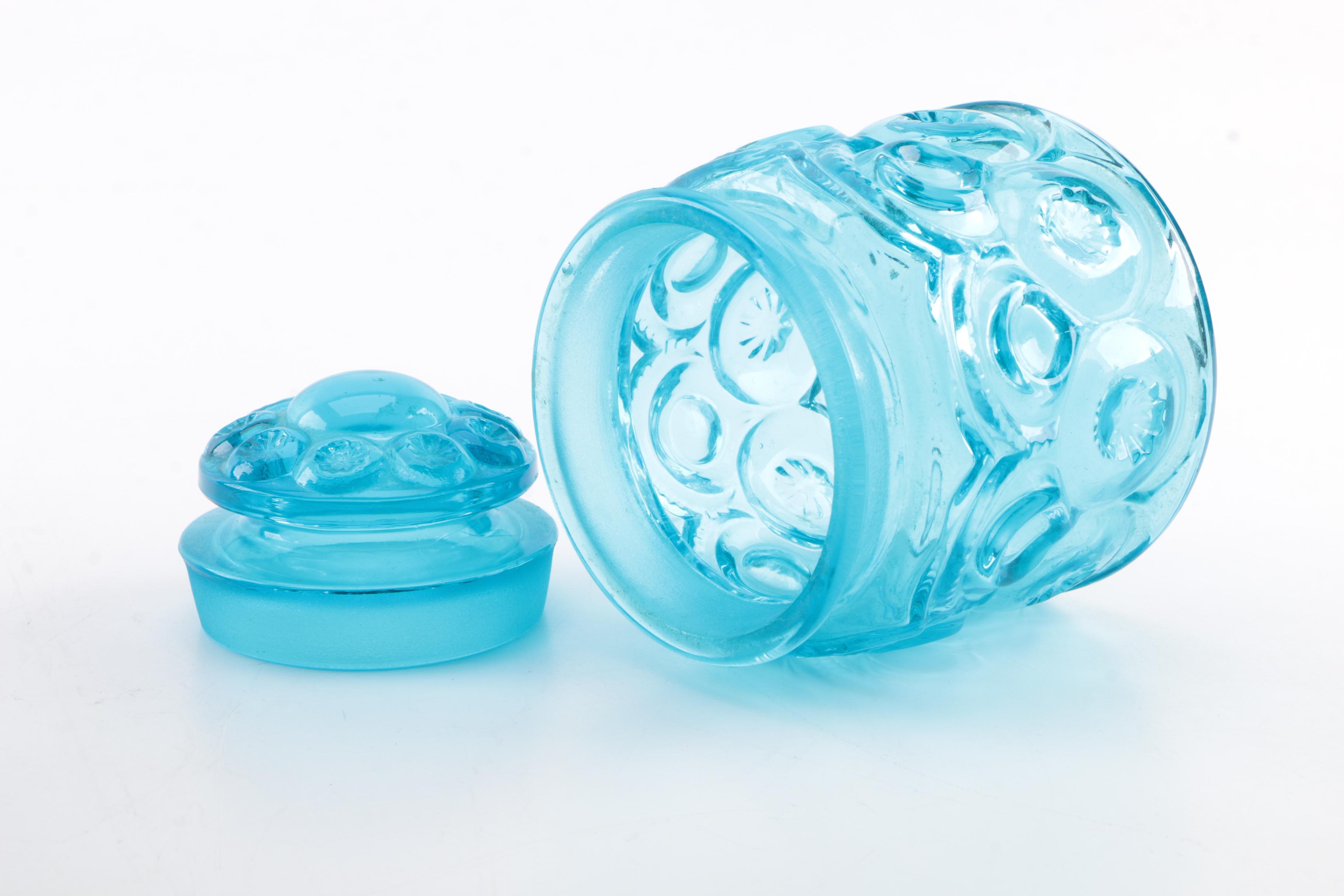 Vintage Pressed Glass Lidded Storage Jars including "Moon and Stars"