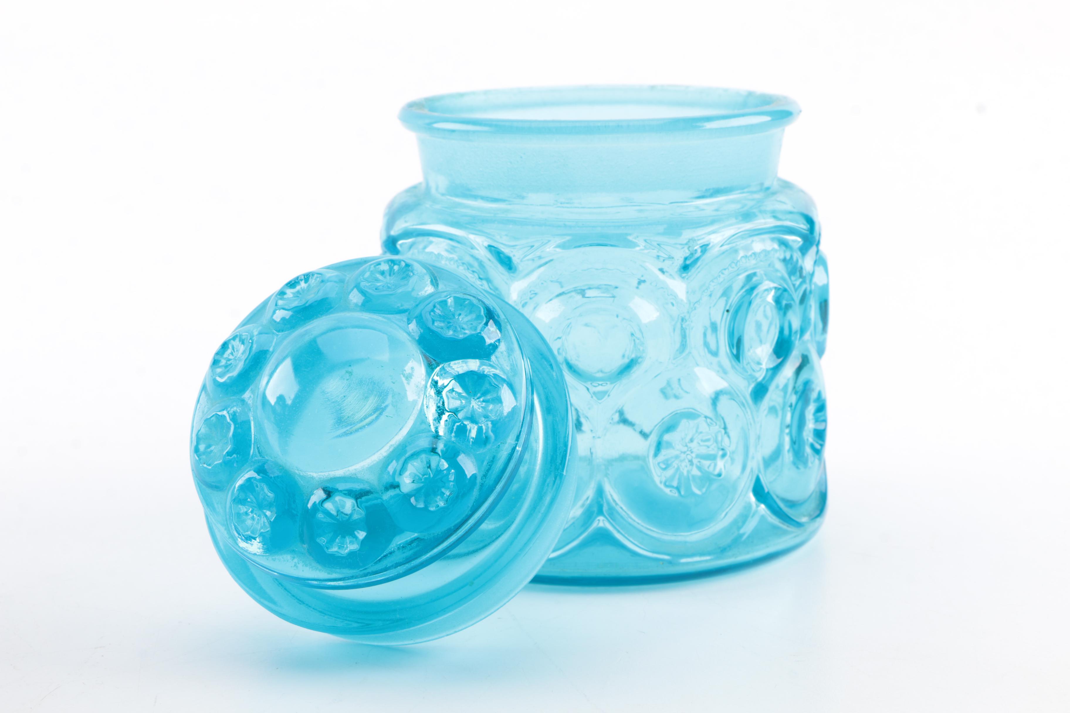 Vintage Pressed Glass Lidded Storage Jars including "Moon and Stars"