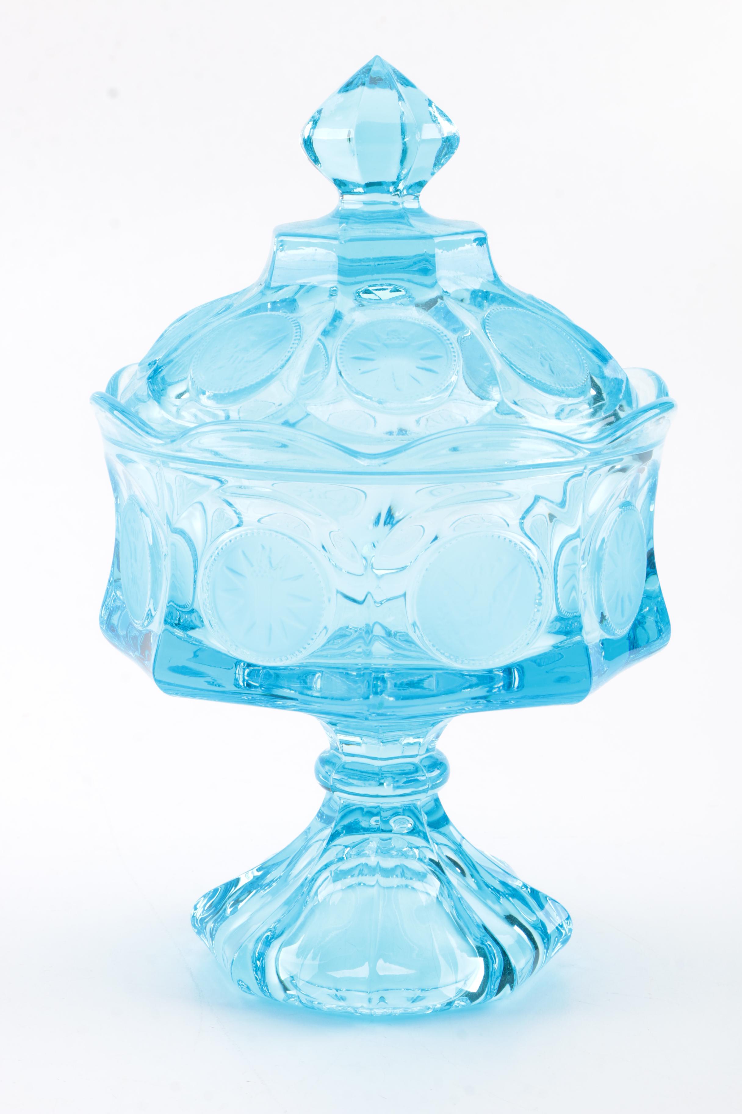 Vintage Pressed Glass Lidded Storage Jars including "Moon and Stars"