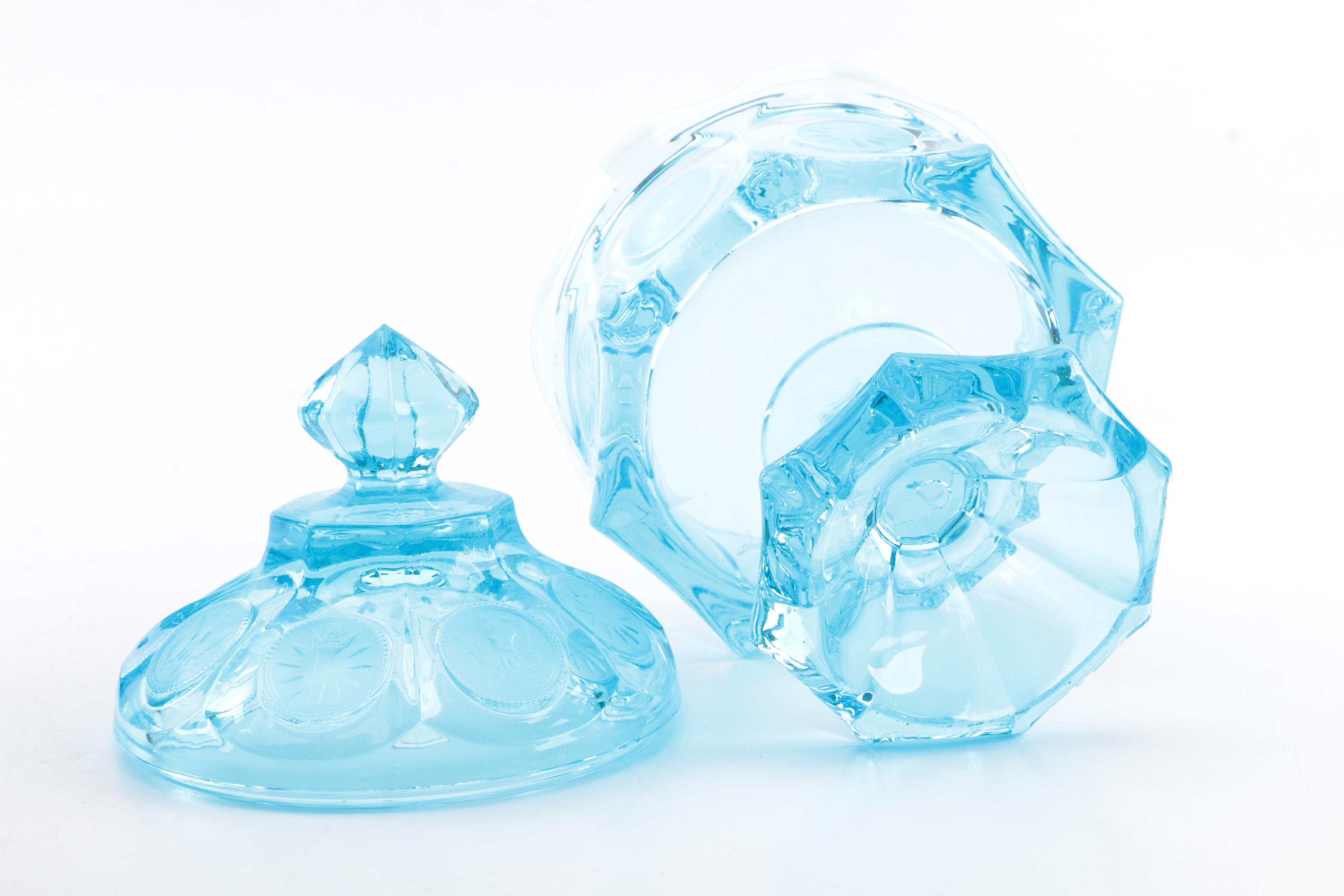 Vintage Pressed Glass Lidded Storage Jars including "Moon and Stars"