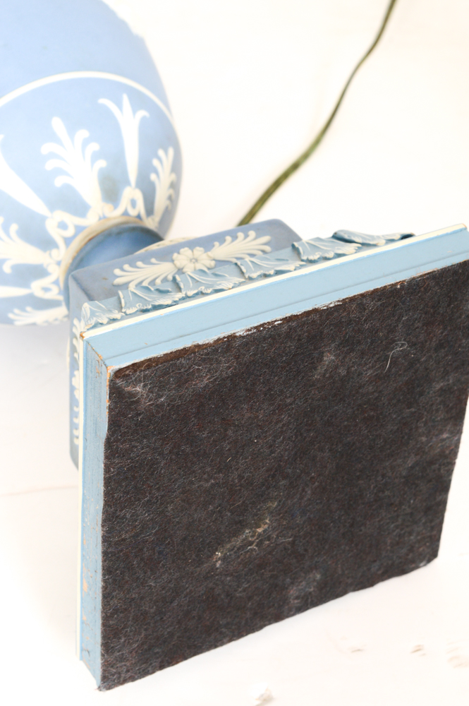 Pair of English Wedgwood Pottery Tri-Color Table Lamps