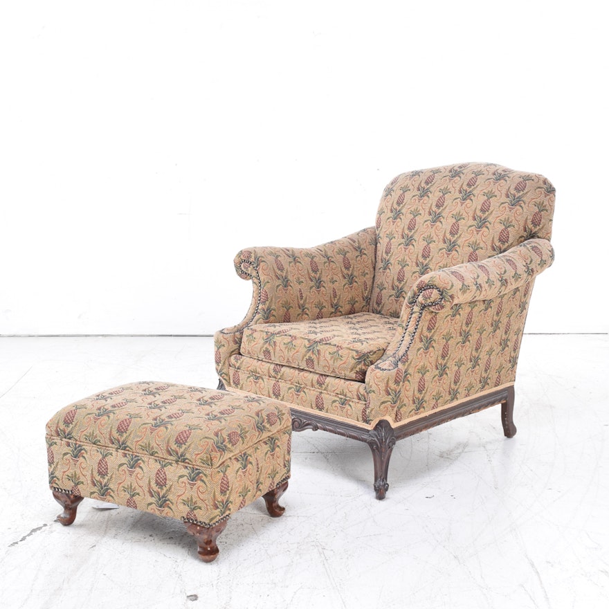 Pineapple Motif Club Chair and Ottoman