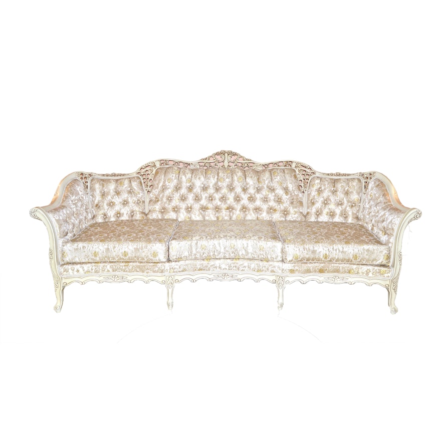 Victorian Damask Tufted Sofa