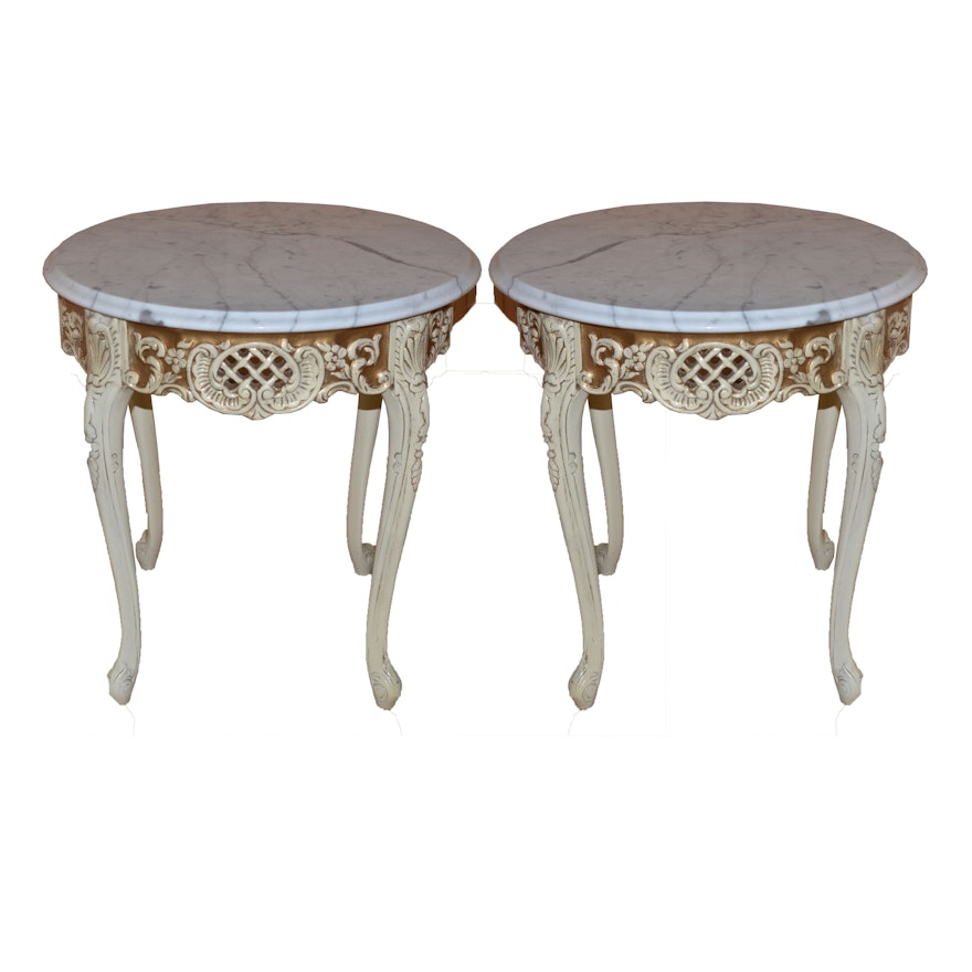 French Provincial Style Marble Side Tables