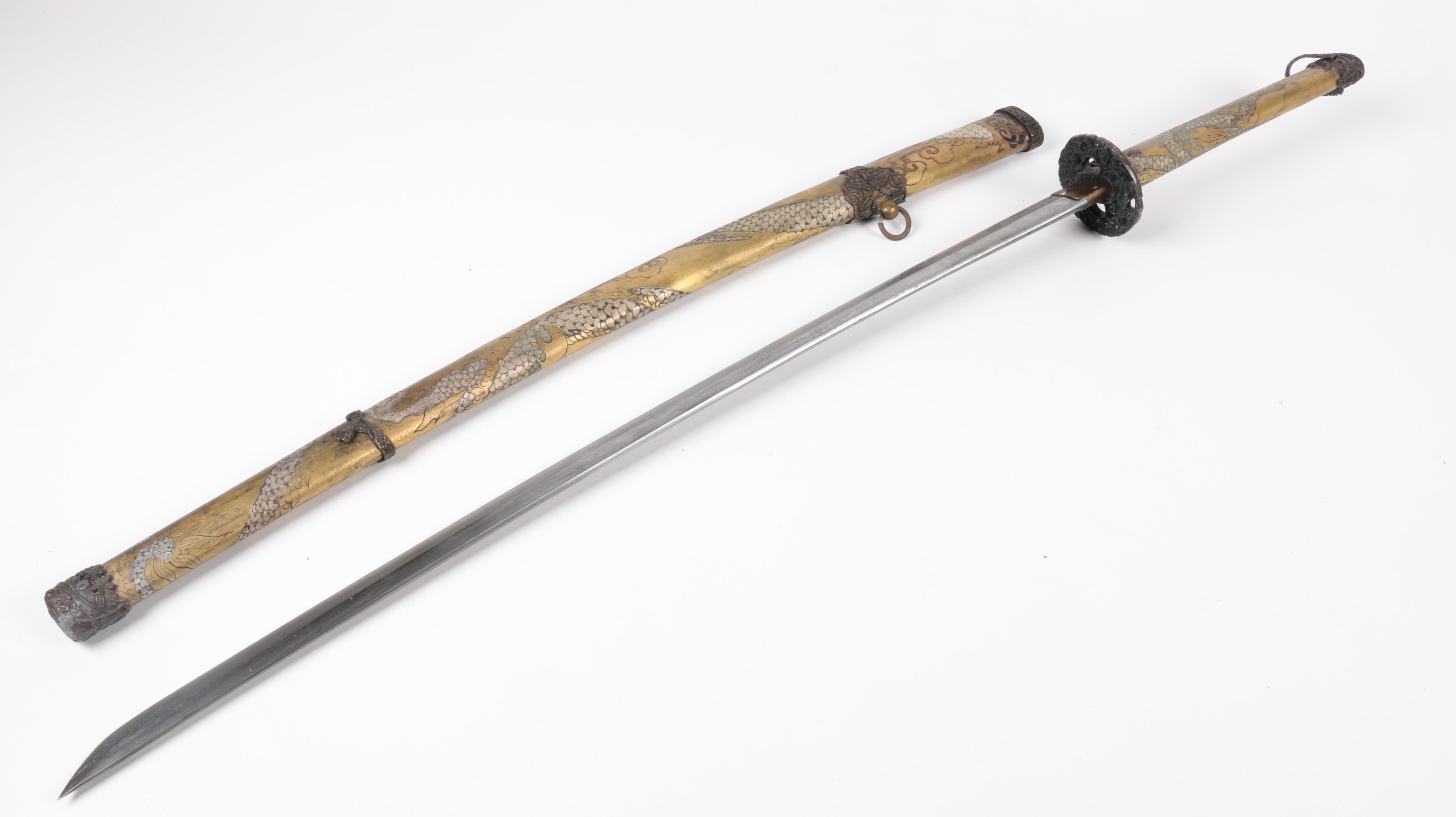 Damascus Blade Katana with Dragon Motif and Scabbard