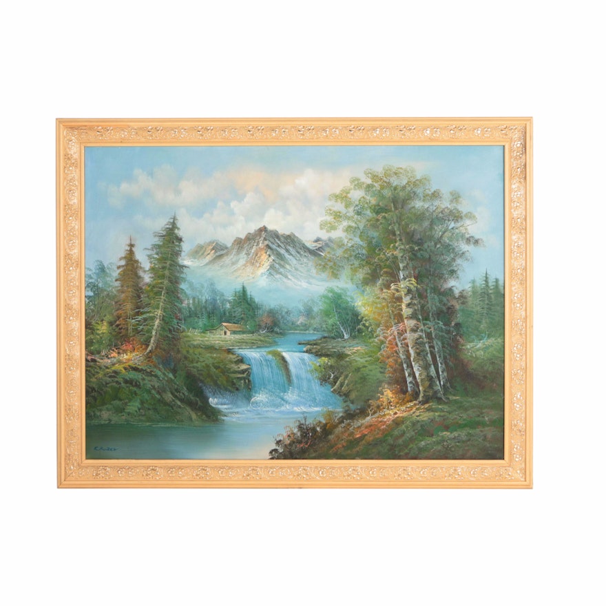 Richard Boren Oil Painting on Canvas of Mountainous Landscape