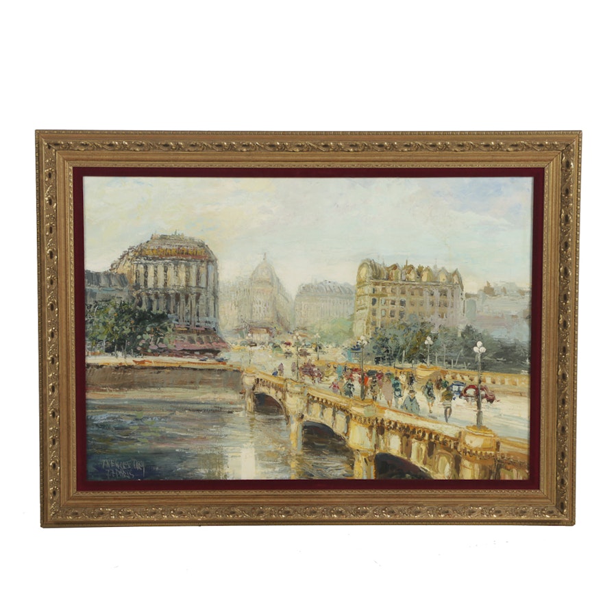 Oil Painting on Canvas of a Parisian Street Scene
