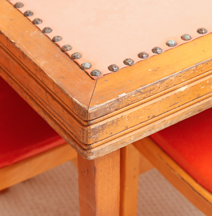 Mid-Century Folding Game Table and Four Leaf-Carved Side Chairs by Stakmore
