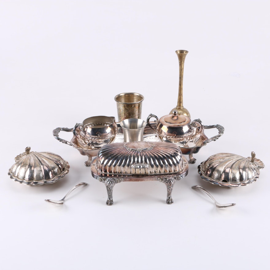 Assorted Brass and Silver Plate Tableware