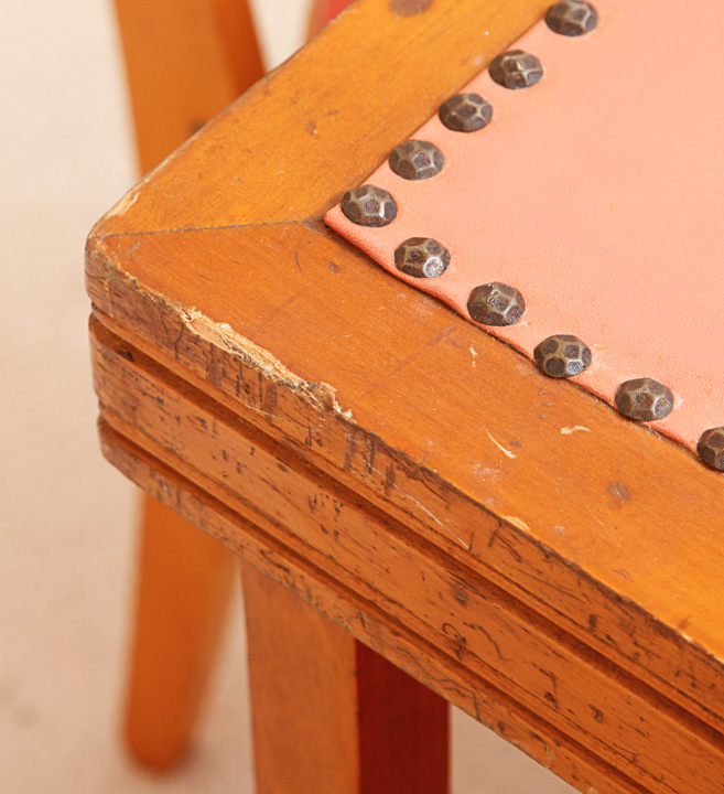 Mid-Century Folding Game Table and Four Leaf-Carved Side Chairs by Stakmore