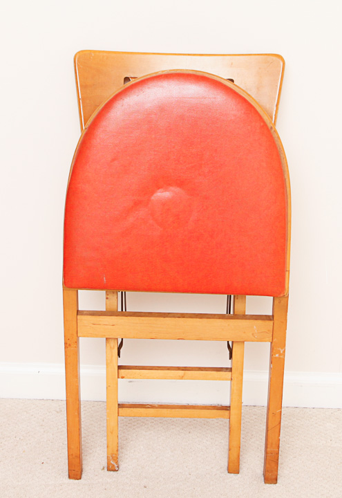 Mid-Century Folding Game Table and Four Leaf-Carved Side Chairs by Stakmore