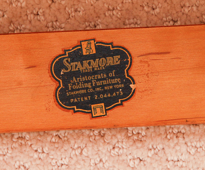 Mid-Century Folding Game Table and Four Leaf-Carved Side Chairs by Stakmore