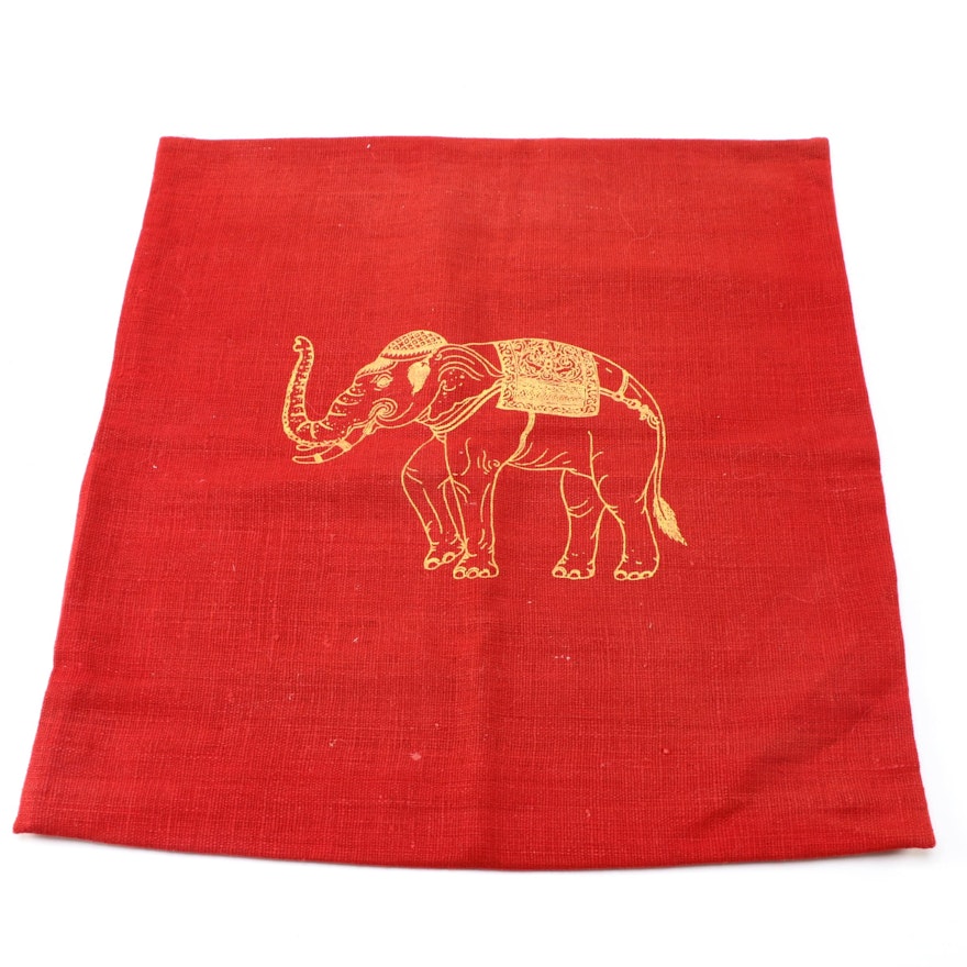 Indo-Persian Style Linen Pillowcase of Elephant