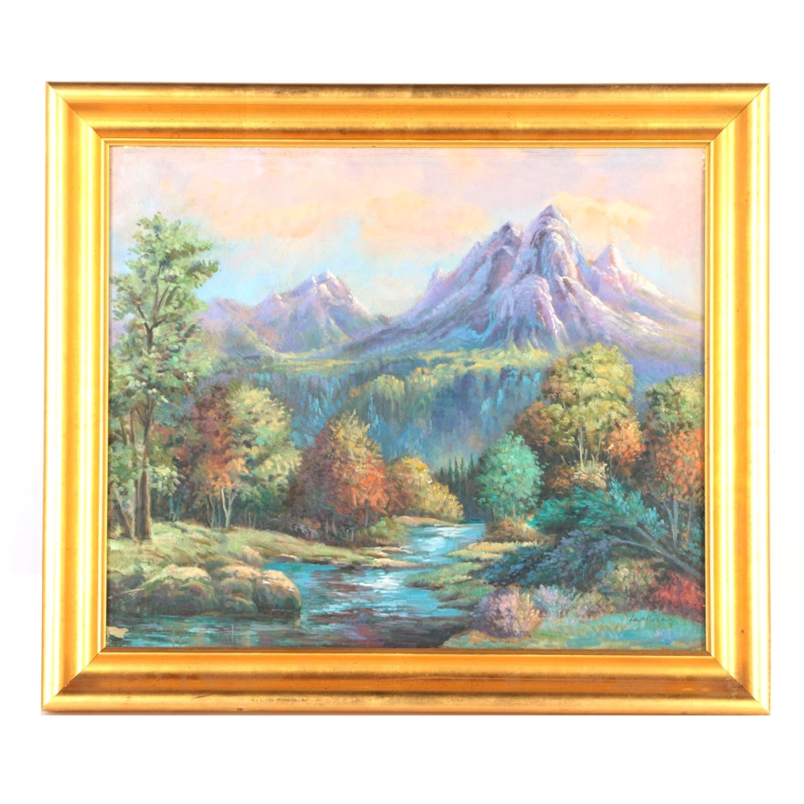 Signed Oil on Canvas of a Mountain Landscape
