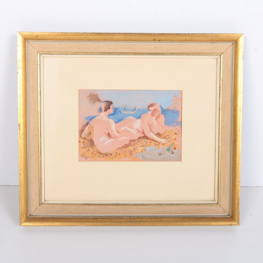 Cyril Fradan 1955 Watercolor on Paper "Lady Bathing"