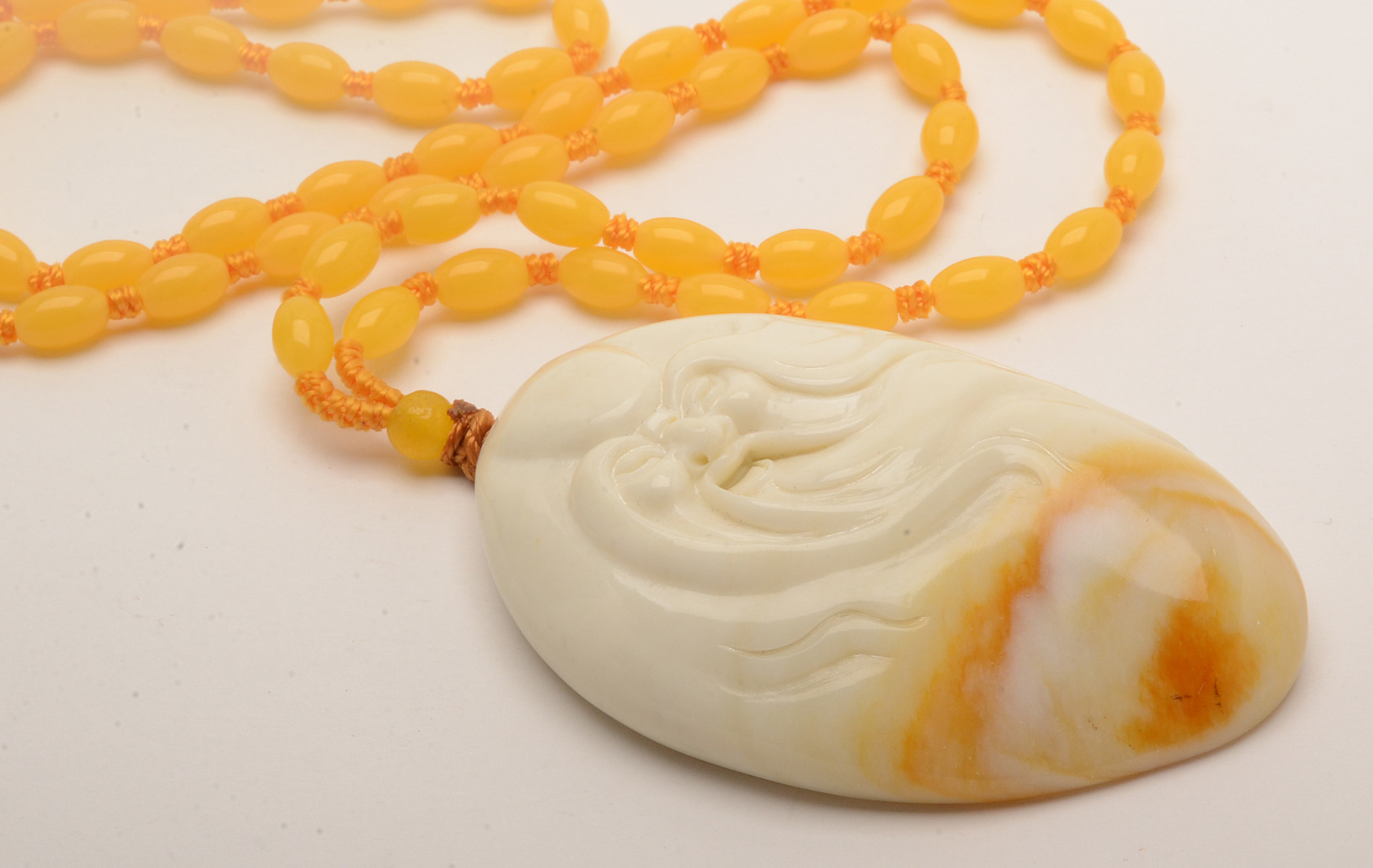 Chinese God of Longevity Carved Serpentine Pendant Necklace