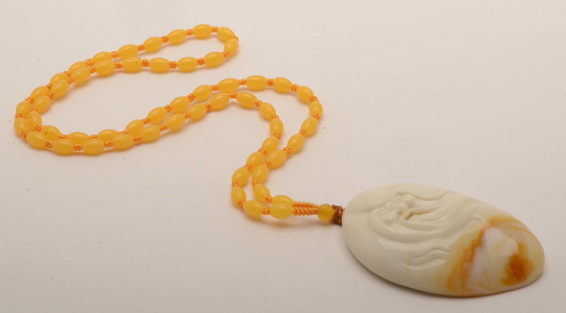 Chinese God of Longevity Carved Serpentine Pendant Necklace